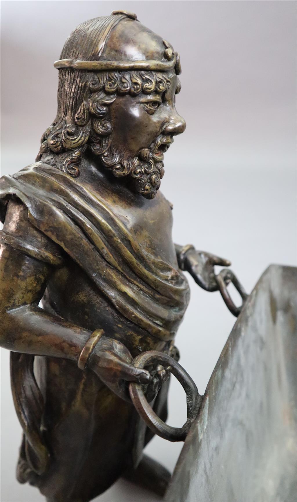 A massive Chinese bronze figural censer, fangding, 17th century or later, 38cm high, 63cm wide